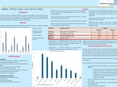 Audit of implementation of “Ready to leave recovery” National Hip Fracture Database care bundle to improve patient safety poster preview image
