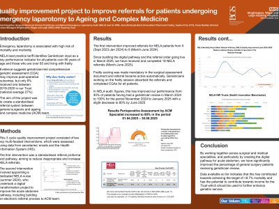 Quality improvement project to improve referrals for patients undergoing emergency laparotomy to Ageing and Complex Medicine poster preview image