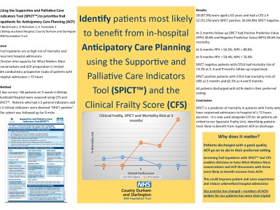 Using the Supportive and Palliative Care Indicators Tool (SPICT) to prioritise frail inpatients for Anticipatory Care Planning  poster preview image