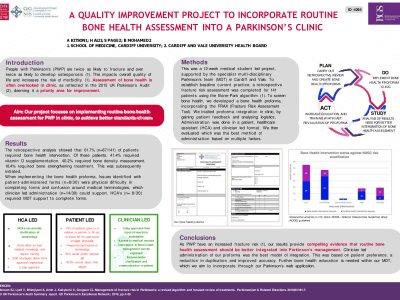 A Quality Improvement Project to incorporate routine Bone Health assessment into a Parkinson’s Clinic poster preview image