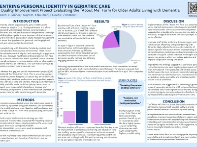 CENTRING PERSONAL IDENTITY IN GERIATRIC CARE: IMPLEMENTING THE “ABOUT ME” FORM TO SUPPORT OLDER ADULTS LIVING WITH DEMENTIA poster preview image