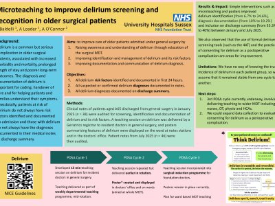 Microteaching to improve delirium screening and recognition in older surgical patients poster preview image