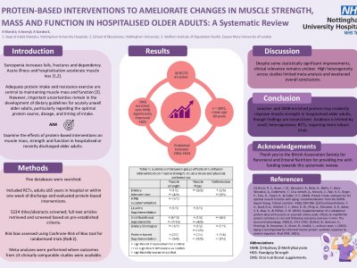 Protein intake to ameliorate changes in muscle strength, mass and function in hospitalised older adults: a systematic review poster preview image