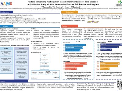 Factors Influencing Participation in and Implementation of Tele-Exercise: A Qualitative Study within a Community-Based Fall Prevention Program poster preview image