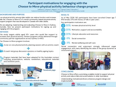 Participant motivations for engaging with the Choose to Move physical activity behaviour change program poster preview image