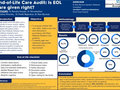 End of Life Care Audit and Quality Improvement Project in an Elderly Care Unit: Adherence to West Midlands Palliative Care Guidelines poster preview image