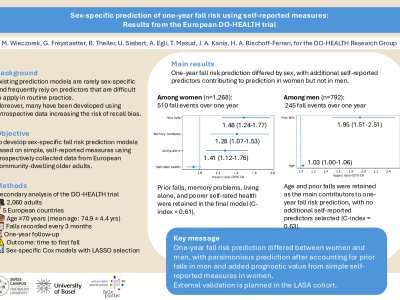 Sex-specific prediction of one-year fall risk using self-reported measures: Results from the European DO-HEALTH trial poster preview image