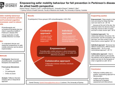 Empowering safer mobility behaviour for fall prevention in Parkinson’s disease: An allied health perspective poster preview image