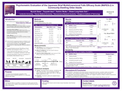 Psychometric Evaluation of the Japanese Brief Multidimensional Falls Efficacy Scale (MdFES-J) in Community-Dwelling Older Adults poster preview image