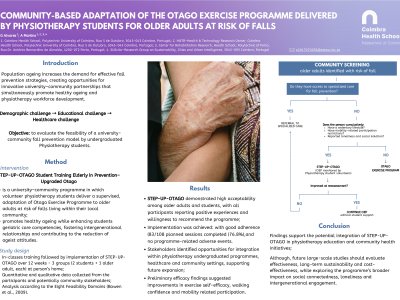 Community-based adaptation of the Otago Exercise Programme delivered by Physiotherapy students for older adults at risk of falls poster preview image
