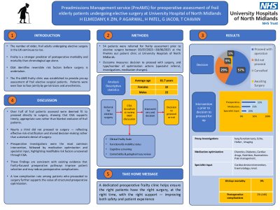 Preadmissions Management service (PreAMS) for preoperative assessment of frail elderly patients undergoing elective surgery at University Hospital of North Midlands poster preview image