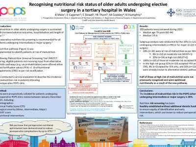 Recognising nutritional risk status of older adults undergoing elective surgery in a tertiary hospital in Wales. poster preview image